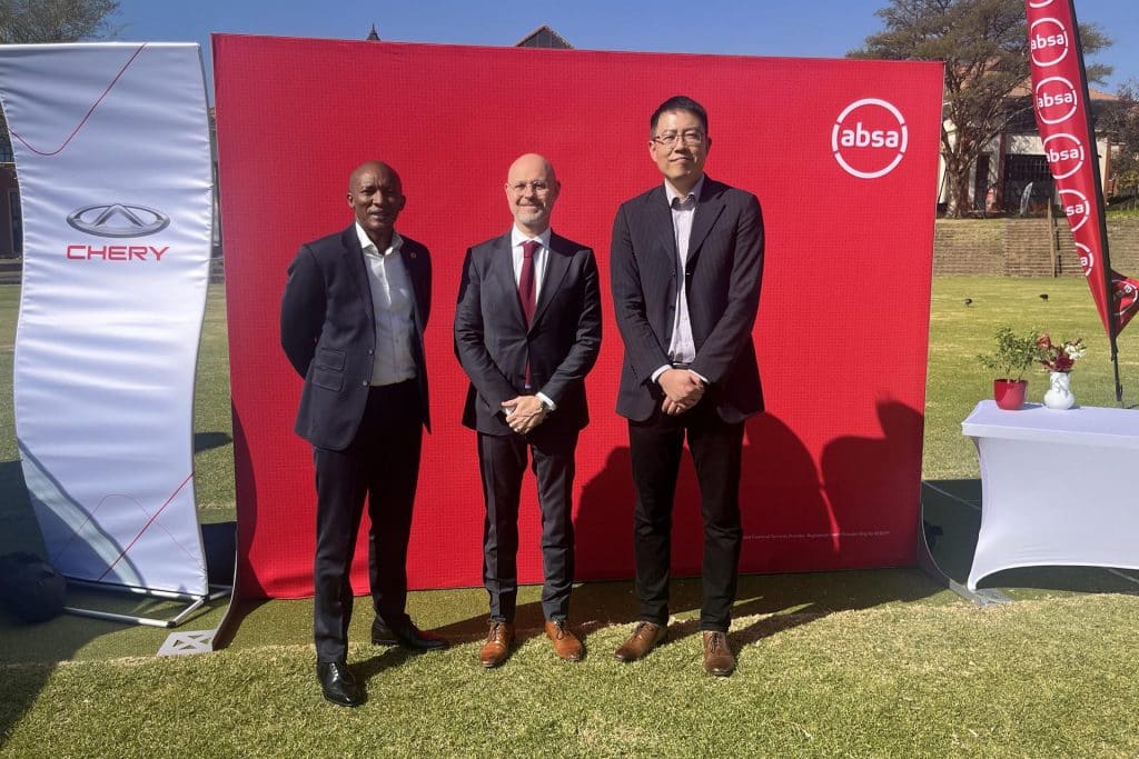 From left - Collin Molepe (Managing Executive of Absa Insurance), Charl Grobler (Managing Executive of Absa Vehicle and Asset Finance), and Tony Liu (Executive Deputy General Manager of Chery SA